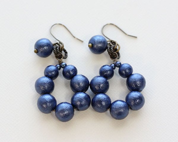 画像2: 【Kanami bijoux】  コットンパールサークルピアス・イヤリング(ブルー) (2)