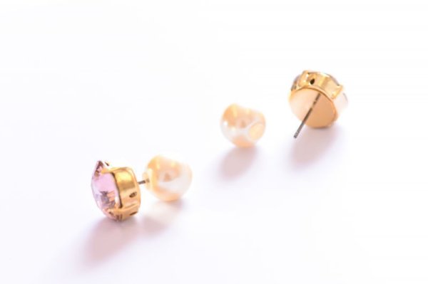 画像3: 【MASALO】  一粒スワロフスキー パールキャッチピアス（ローズ） (3)