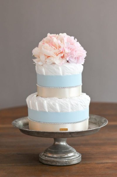 画像2: 【Salon d’or オーガニック】 ラインストーンのダイパーケーキ(おむつケーキ)」(ブルー×ピンク) (2)