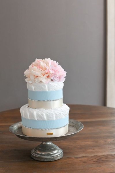 画像3: 【Salon d’or オーガニック】 ラインストーンのダイパーケーキ(おむつケーキ)」(ブルー×ピンク) (3)