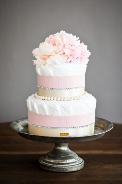 画像4: 【Salon d’or オーガニック】 ラインストーンとパールのダイパーケーキ（おむつケーキ）（ピンク） (4)