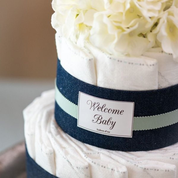 画像2: 【Salon d’or】デニムがおしゃれなおむつケーキ(グリーン) (2)