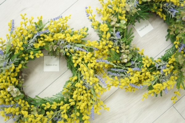 画像6: 造花のミモザとラベンダーのリース (6)