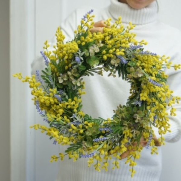 画像3: 造花のミモザとラベンダーのリース (3)