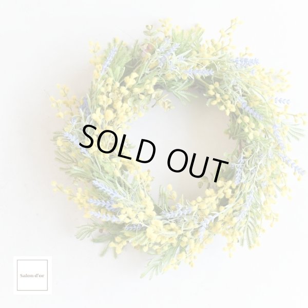 画像1: 造花のミモザとラベンダーのリース (1)