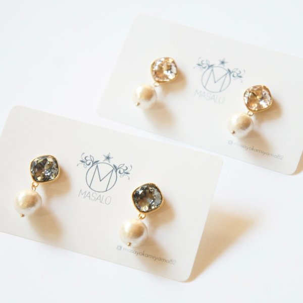 画像1: 【MASALO】 スワロとコットンパールのピアス（2色展開） (1)