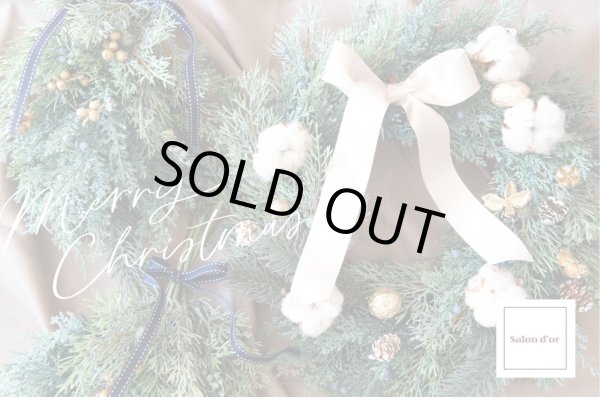 画像3: 【造花】シャンパンゴールドリボンのナチュラルクリスマスリース (3)