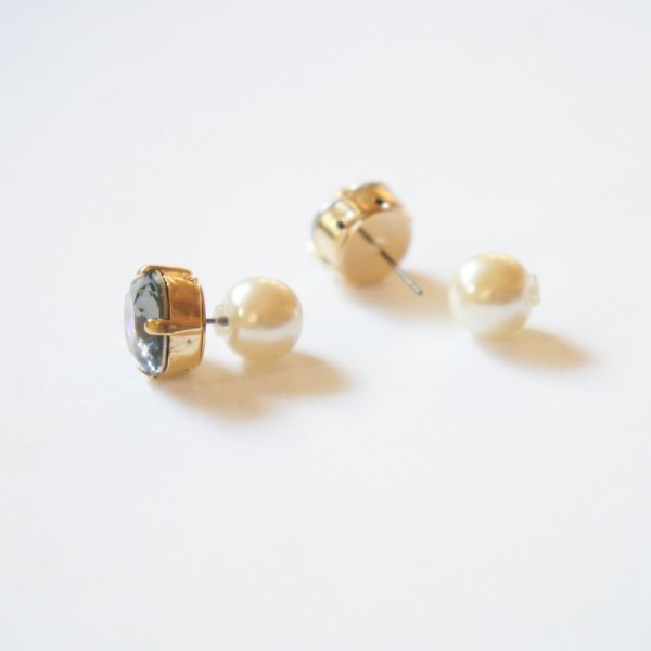 画像3: 【MASALO】  一粒スワロフスキー パールキャッチピアス（グレー） (3)