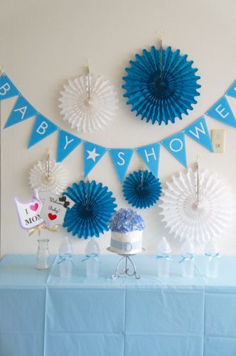 リバーシブル baby shower ガーランド ブルー サロンドール